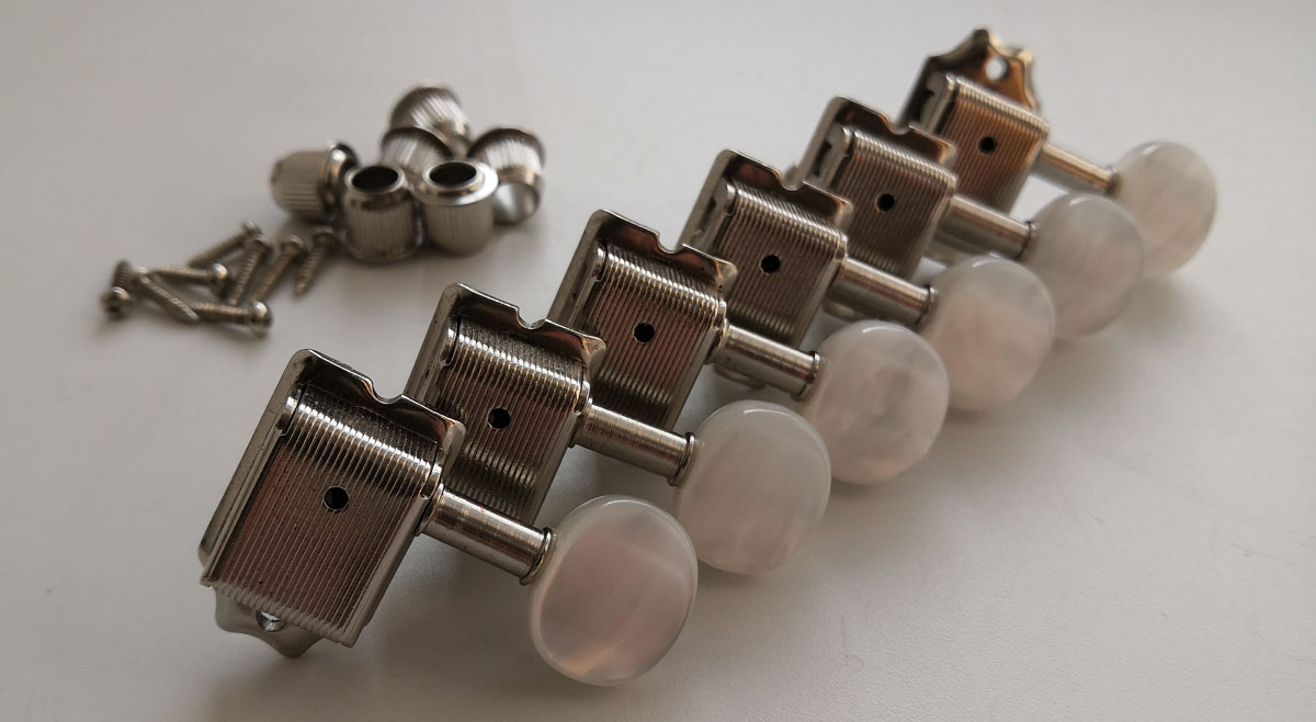 Vintage Tuning Pegs 6-in-line Split Posts Pearloid Buttons