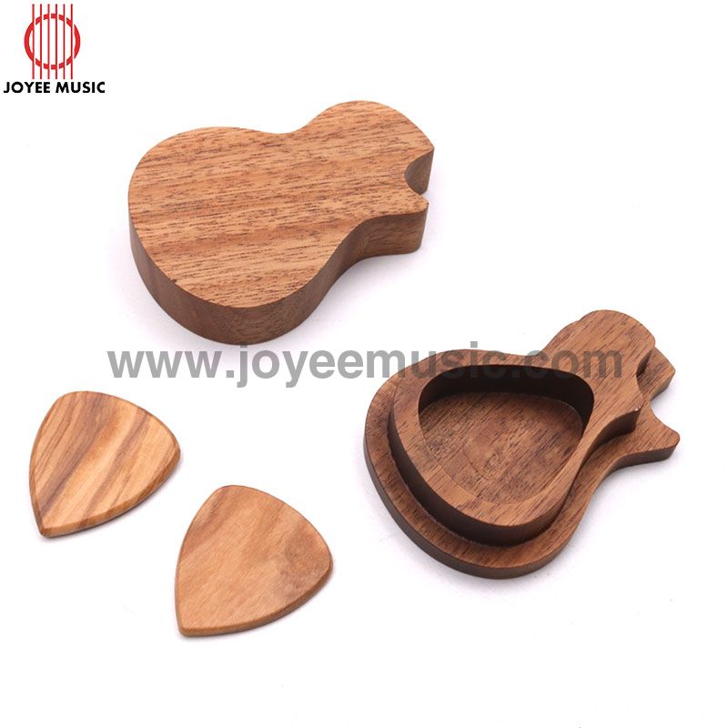 Wood Pick Box Guitar Shaped Single Compartment