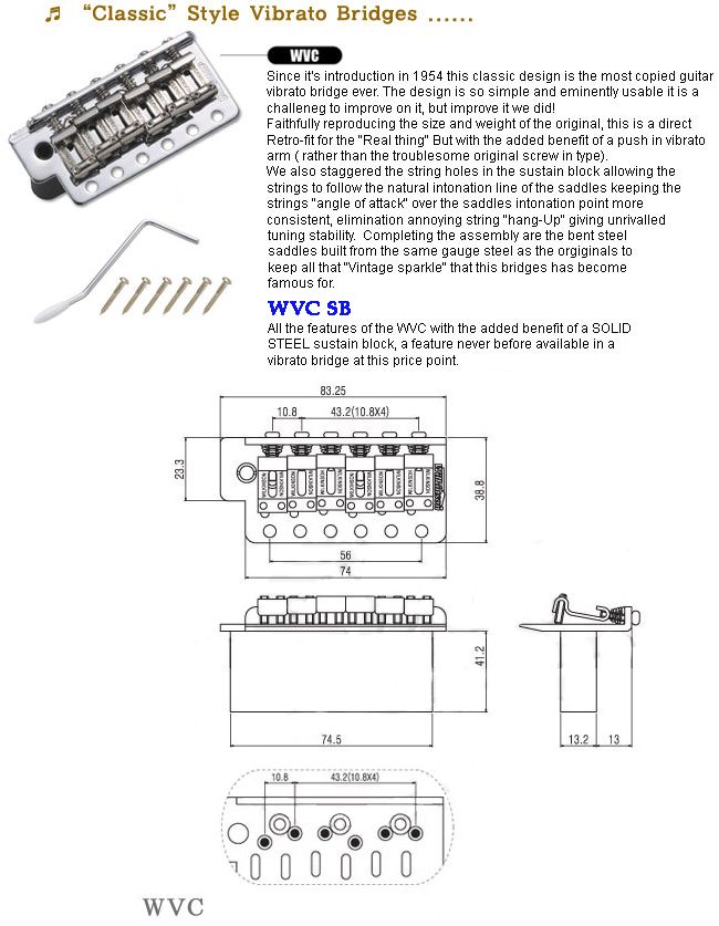 Wilkinson Strat Guitar Tremolo Classic Type