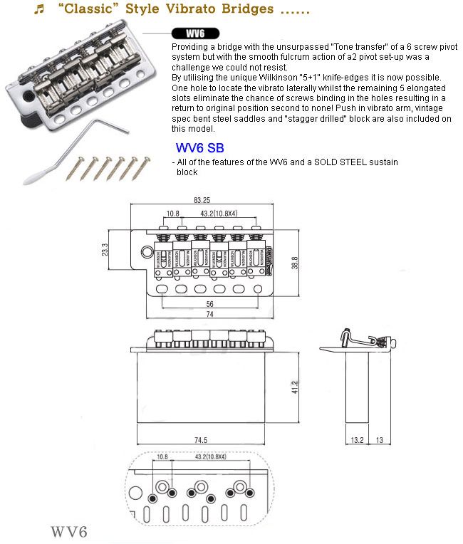 Wilkinson Strat Guitar Tremolo 6 Pivot Screw System